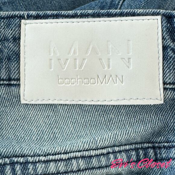 Boohoo Man Wide-Leg Jeans Blue Light Wash Vintage Style S 30 - Picture 5 of 8